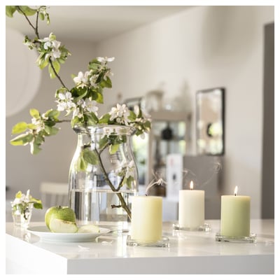 LÖVSKOGSLUND Scented pillar candle, Apple mixed colours, 30 hr