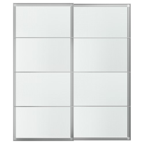 LUNDBRÄSMA Pair of sliding doors, aluminium/checkered glass, 200x236 cm