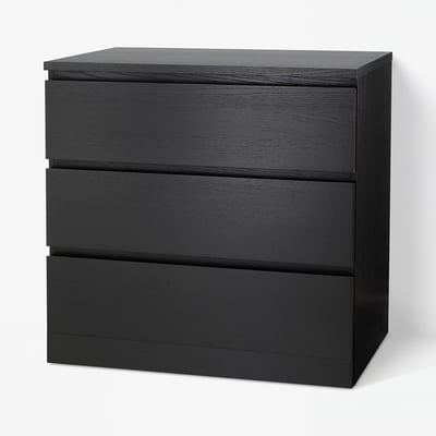MALM Chest of 3 drawers, black-brown, 80x78 cm