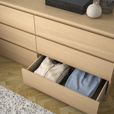 MALM Chest of 6 drawers, white stained oak veneer, 160x78 cm