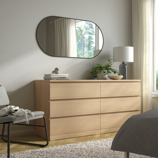 MALM Chest of 6 drawers, white stained oak veneer, 160x78 cm