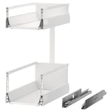 MAXIMERA pull-out cabinets. White, rectangular, with metal runners and melamine drawer bottoms. Self-closing drawers with dampers.
