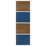 MEHAMN: dual-tone panels - blue & walnut. Rectangular design for sliding doors. Made from fibreboard and paper foil.