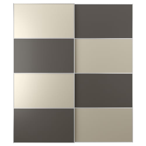 MEHAMN sliding doors: black & beige panels, fiberboard, rectangular, simply designed.