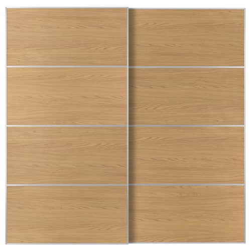 MEHAMN Pair of sliding doors, aluminium/double sided oak effect, 200x201 cm
