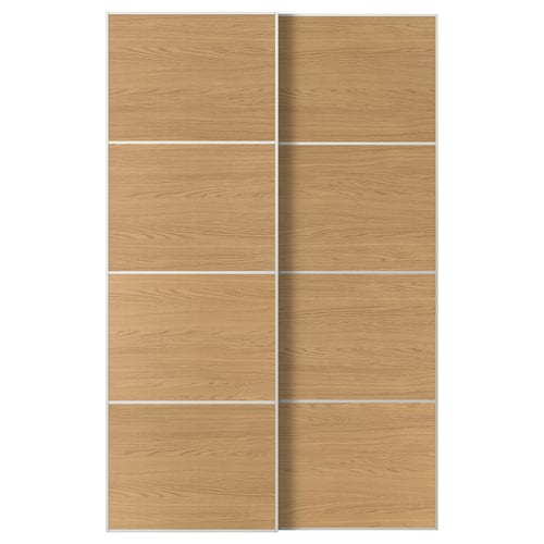 MEHAMN Pair of sliding doors, white/double sided oak effect, 150x236 cm