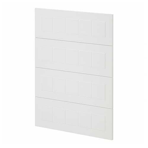 White METOD kitchen cabinets with stensund fronts, rectangular design, six squares per row.