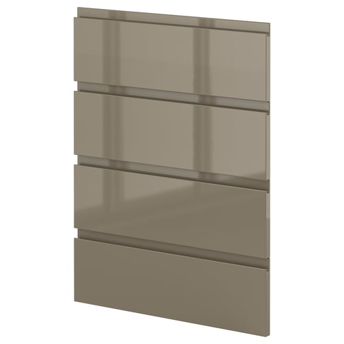 Sleek dark grey-brown high gloss kitchen cabinet fronts with integrated handles.
