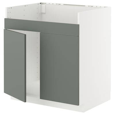 METOD Base cab f HAVSEN double bowl sink, white/Nickebo matt grey-green, 80x60x80 cm