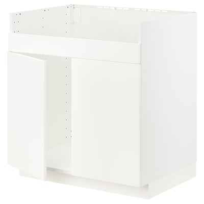 METOD Base cab f HAVSEN double bowl sink, white/Veddinge white, 80x60x80 cm