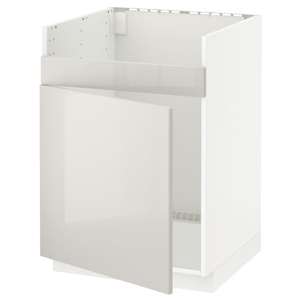 METOD Base cab f HAVSEN single bowl sink, white/Ringhult light grey, 60x60x80 cm