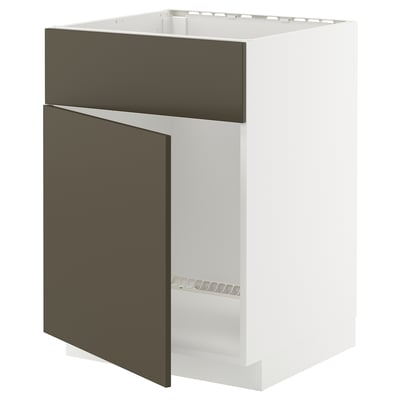 METOD Base cabinet f sink w door/front, white/Havstorp brown-beige, 60x60x80 cm