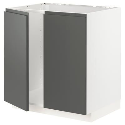 METOD Base cabinet for sink + 2 doors, white/Voxtorp dark grey, 80x60x80 cm