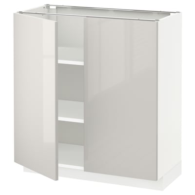 METOD Base cabinet with shelves/2 doors, white/Ringhult light grey, 80x37x80 cm