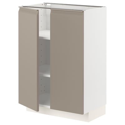 METOD Base cabinet with shelves/2 doors, white/Upplöv matt dark beige, 60x37x80 cm