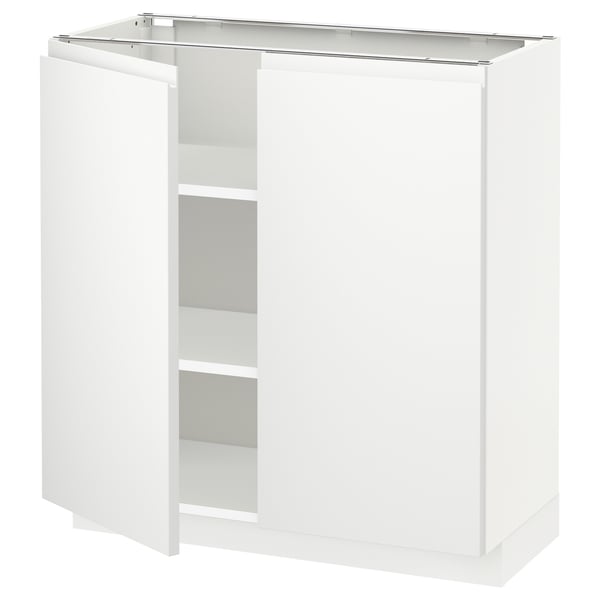 METOD Base cabinet with shelves/2 doors, white/Voxtorp matt white, 80x37x80 cm