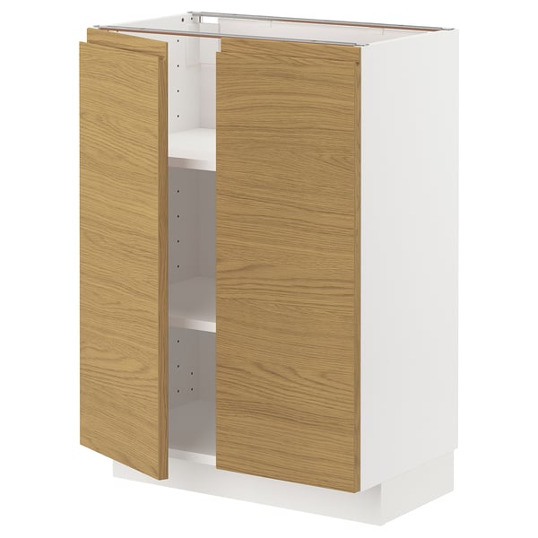 METOD Base cabinet with shelves/2 doors, white/Voxtorp oak effect, 60x37x80 cm