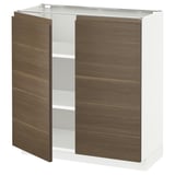 METOD Base cabinet with shelves/2 doors, white/Voxtorp walnut effect, 80x37x80 cm