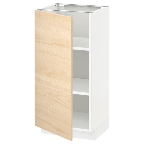 White METOD kitchen cabinet with light wood door, rectangular, minimalist design, adjustable shelves.