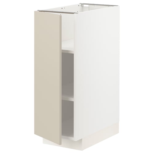 A white METOD base kitchen cabinet with beige door, rectangular shape, and clean design.
