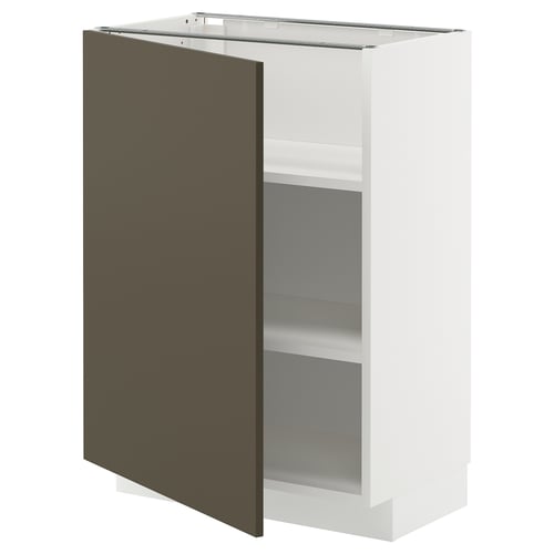 METOD kitchen cabinet, white & brown, adjustable shelves, snap-on hinge door.