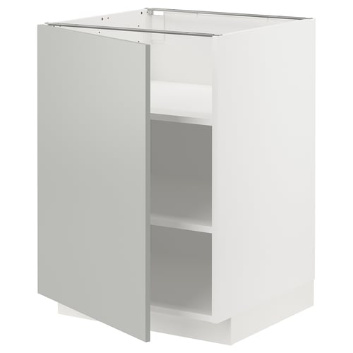 METOD white cabinet, sq shape, 2 shelves, grey doors, acrylic painted fiberboard.
