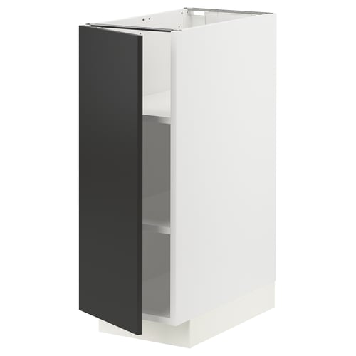 Modern white cabinet with black door, square, minimalist design.