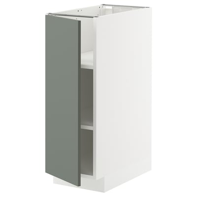 METOD Base cabinet with shelves, white/Nickebo matt grey-green, 30x60x80 cm