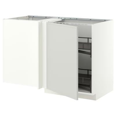 METOD Corner base cab w pull-out fitting, white/Aspudden light grey, 128x68x80 cm