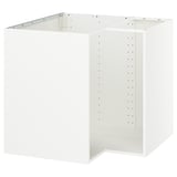 White METOD kitchen cabinet, rectangular with adjustable shelves, efficient corner use, sturdy frame.