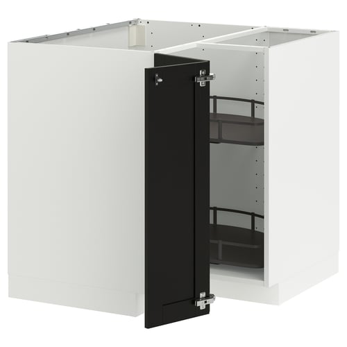 METOD kitchen unit: white, black door, square, horizontal shelves.