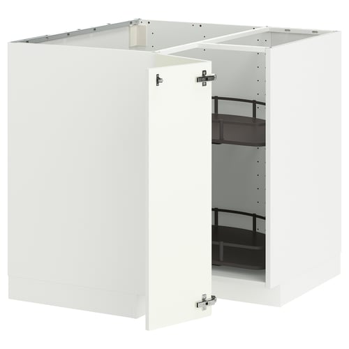 White METOD kitchen corner cabinet with shelves.