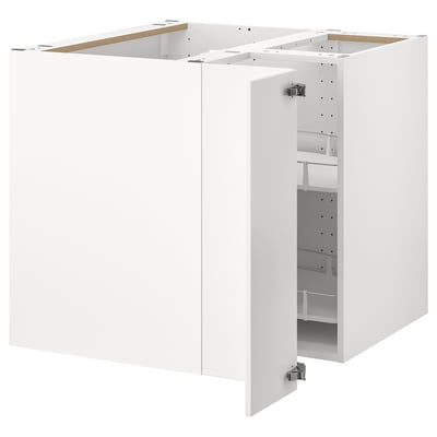 METOD Corner base cabinet with carousel, white/Veddinge white, 88x88x80 cm