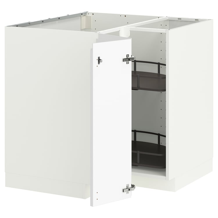 METOD corner base cabinet with carousel, white/Voxtorp matt white ...