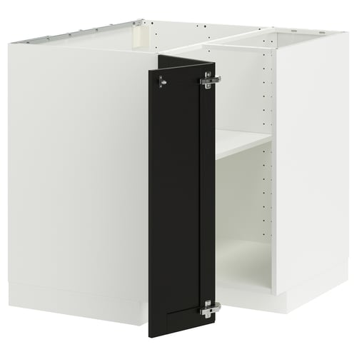 METOD kitchen unit: white cube, black door, bevelled edges, sturdy ash & particleboard structure.