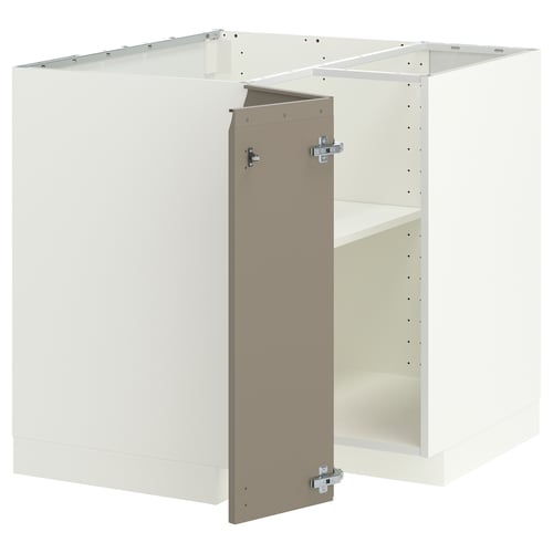 METOD Corner base cabinet with shelf, white/Upplöv matt dark beige, 88x88x80 cm