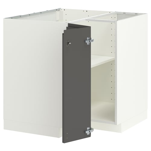 METOD Corner base cabinet with shelf, white/Voxtorp dark grey, 88x88x80 cm