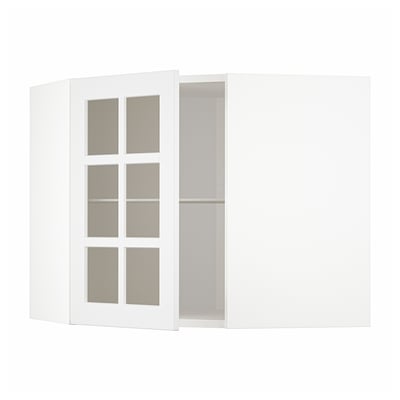 METOD Corner wall cab w shelves/glass dr, white/Stensund white, 68x37x60 cm