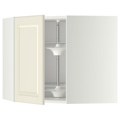 METOD Corner wall cabinet with carousel, white/Bodbyn off-white, 68x37x60 cm