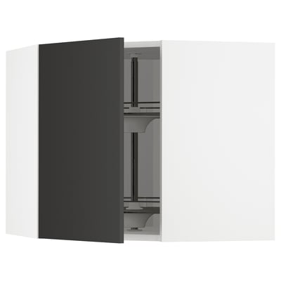 METOD Corner wall cabinet with carousel, white/Nickebo matt anthracite, 68x37x60 cm