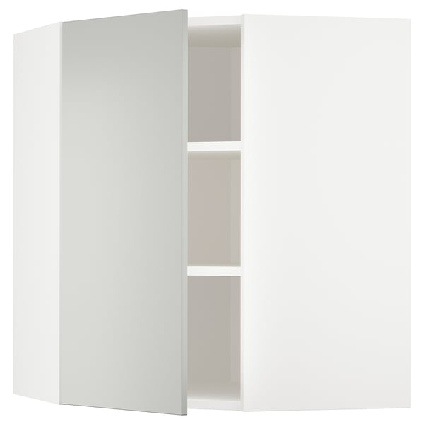 METOD Corner wall cabinet with shelves, white/Havstorp light grey, 68x37x80 cm