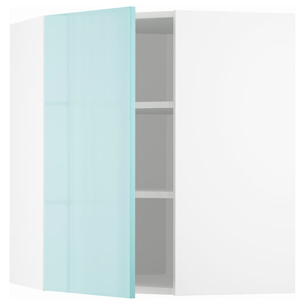 METOD Corner wall cabinet with shelves, white Järsta/high-gloss light turquoise, 68x37x80 cm