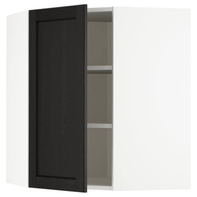 Black stained ash METOD kitchen cabinet with shelves.