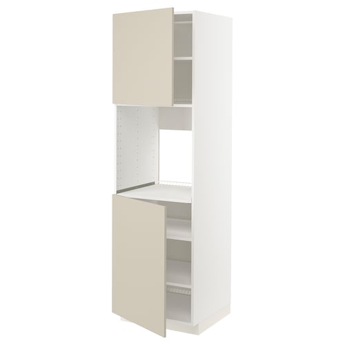 White METOD kitchen cabinet with beige doors, three shelves.