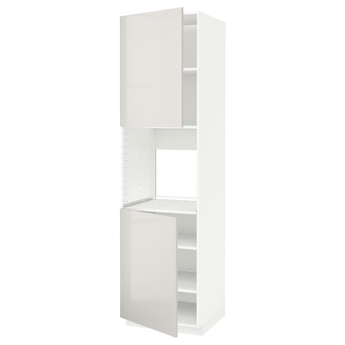 This image a white METOD kitchen cabinet with high-gloss finish. It has adjustable shelves and a modern, sleek design.