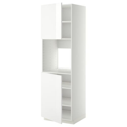 White METOD kitchen unit with shelves, modern design.