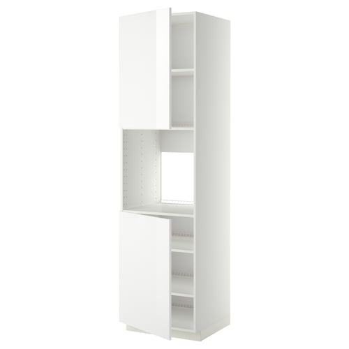White METOD kitchen unit with glossy doors and shelves.