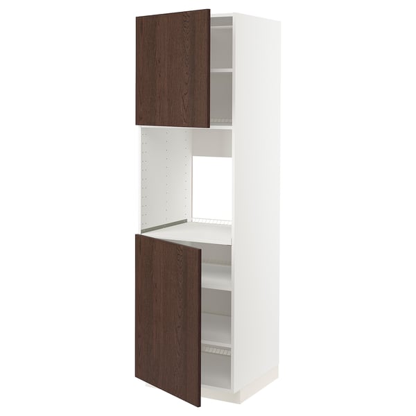 METOD High cab f oven w 2 doors/shelves, white/Sinarp brown, 60x60x200 cm