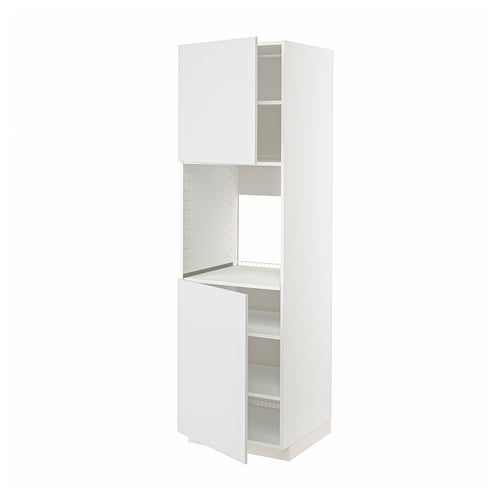 A white ikea METOD kitchen cabinet set with doors and shelves.