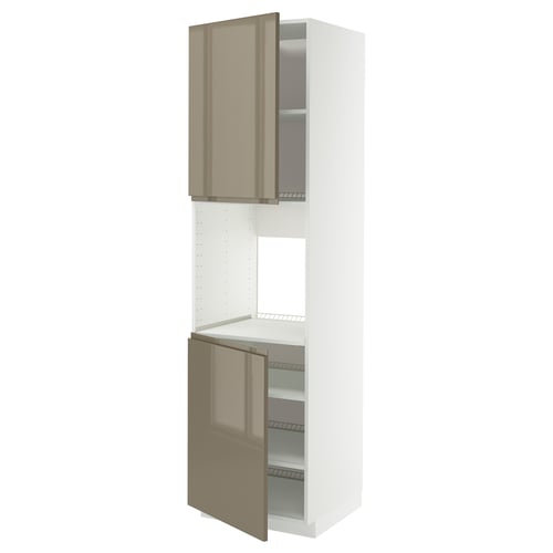 METOD kitchen unit, dark grey-brown gloss doors, cabinet, shelves, modern design.